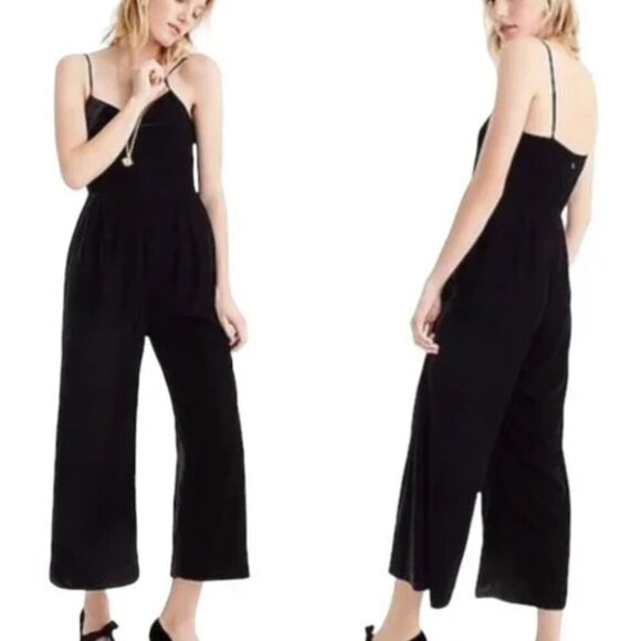 New! J. Crew Black Velvet Sleeveless Cropped Wide Leg Jumpsuit NWT 35209 - Picture 1 of 15